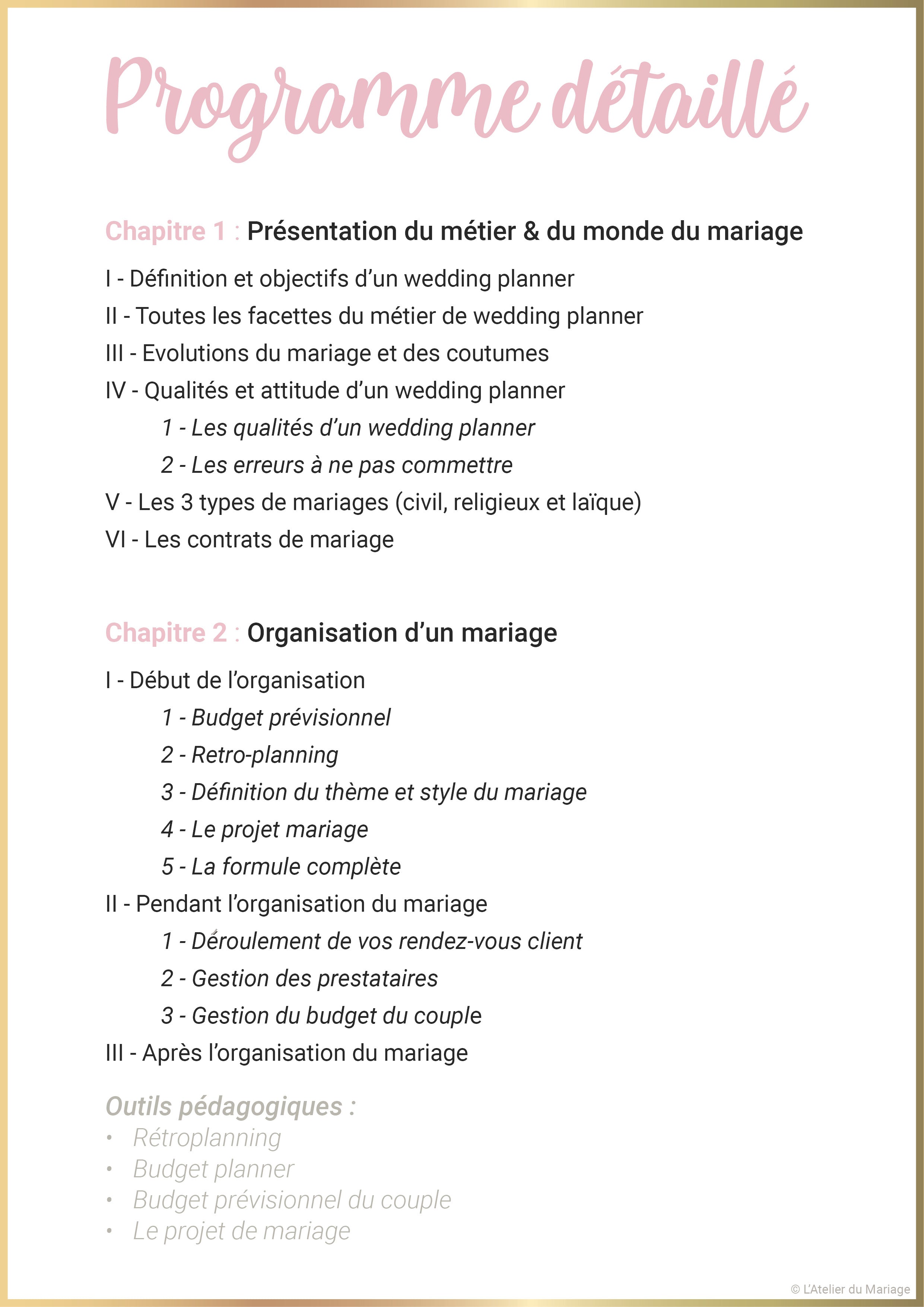 Formation "Organiser un mariage de A à Z"